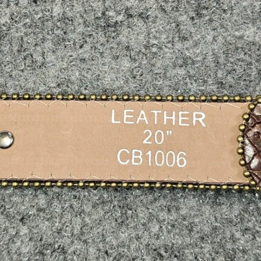 Western Brown Snakeskin Leather Rhinestone Horseshoe Belt Gold Studded CB1006